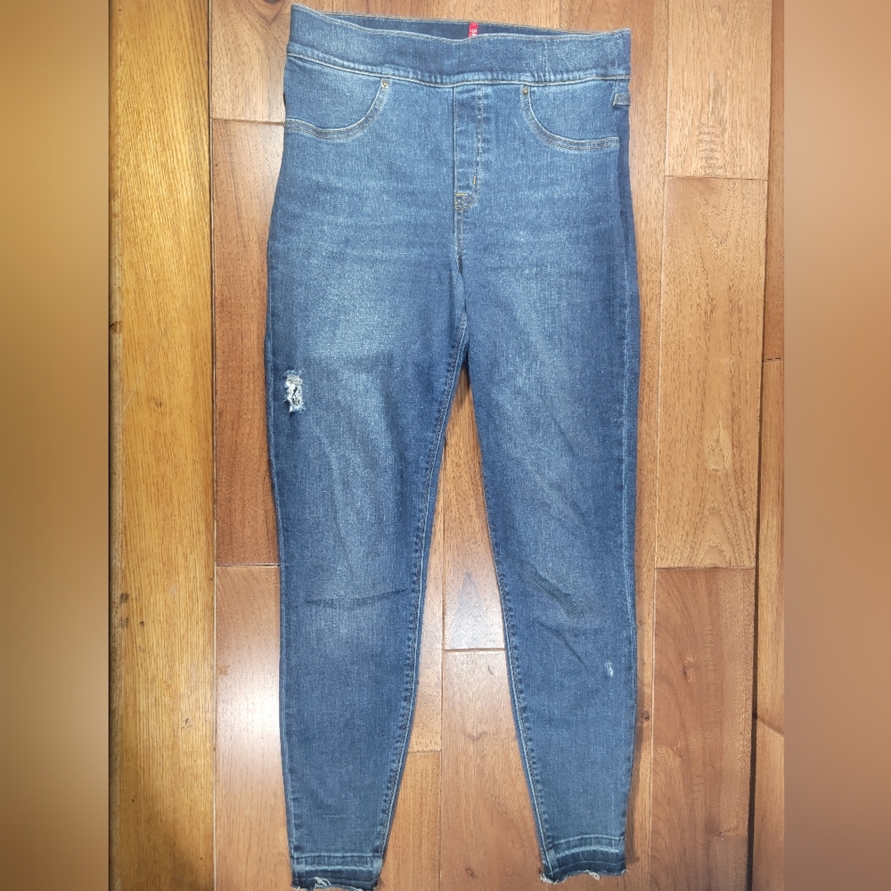 SPANX Womens Distressed Ankle Skinny Jeans, Medium Wash SIZE M